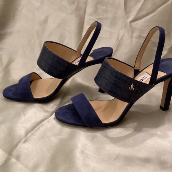 Jimmy Choo Salise Suede Croc-Embossed EU 36 85mm Color Is Denim Worn Once - Picture 3 of 15